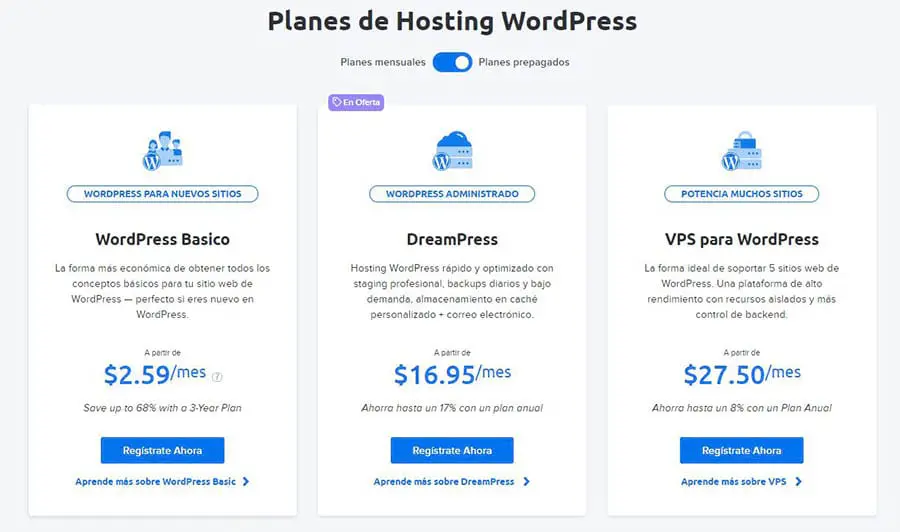 Planes de alojamiento WordPress, DreamHost