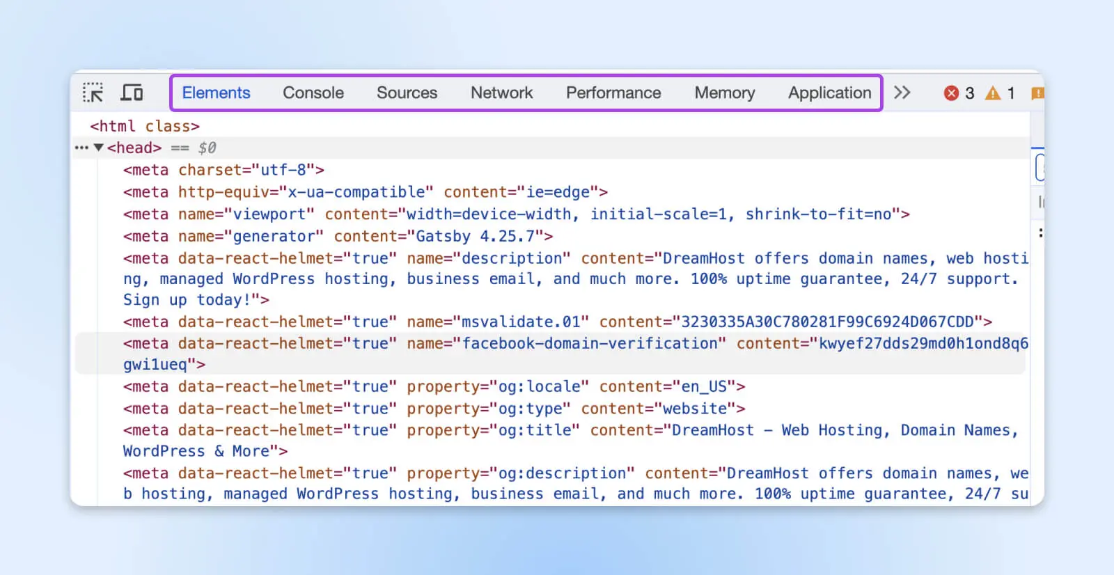 inspect element window devtools view in html starting with <html class> into the <head>