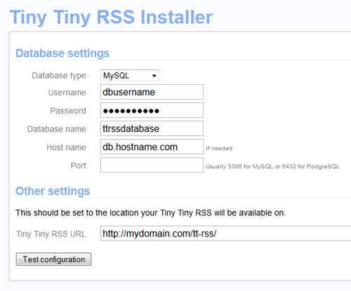 Instalador de TT-RSS - poblado