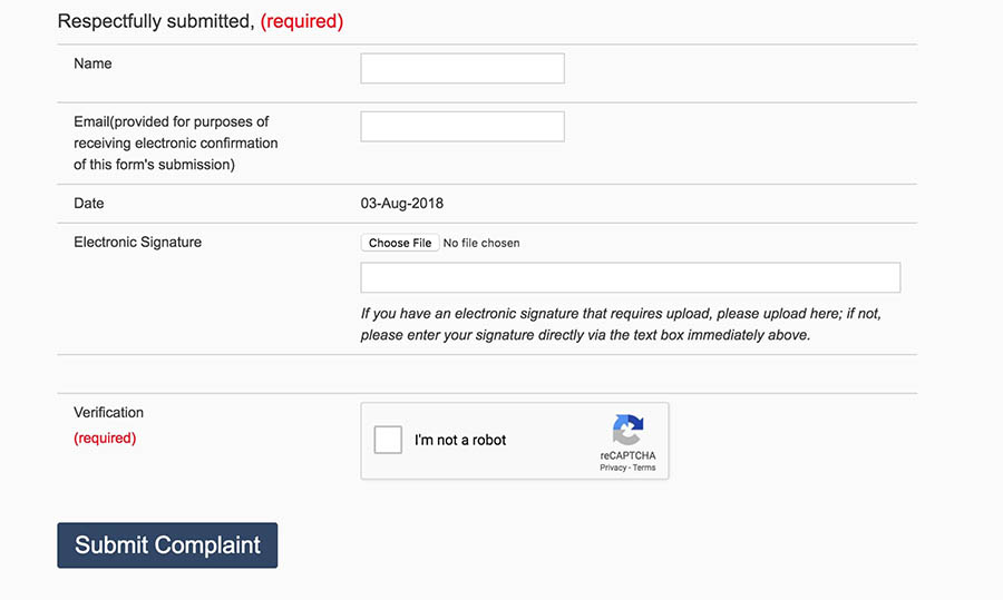 Signing and confirming the complaint.