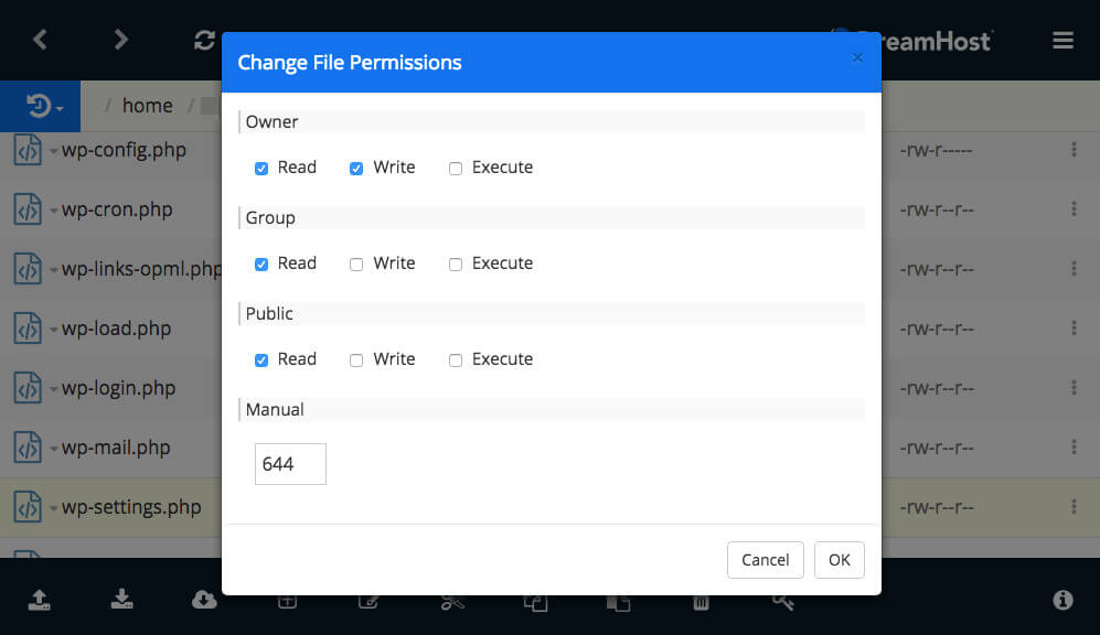 change file permissions in core ftp le