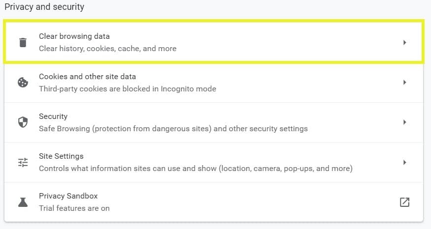 Clear browsing data in Google Chrome.