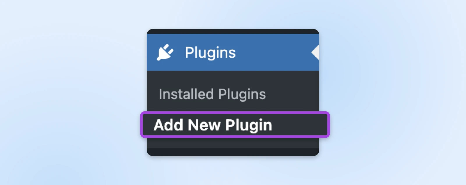 Close up of the WP nav with "Add New Plugin' boxed 