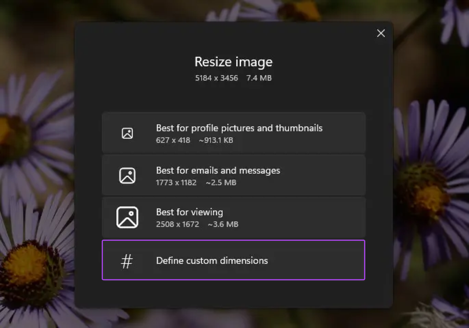 Resize image options displaying the width and height number boxes with "maintain aspect ratio" checked and the quality set to 50% (medium). 