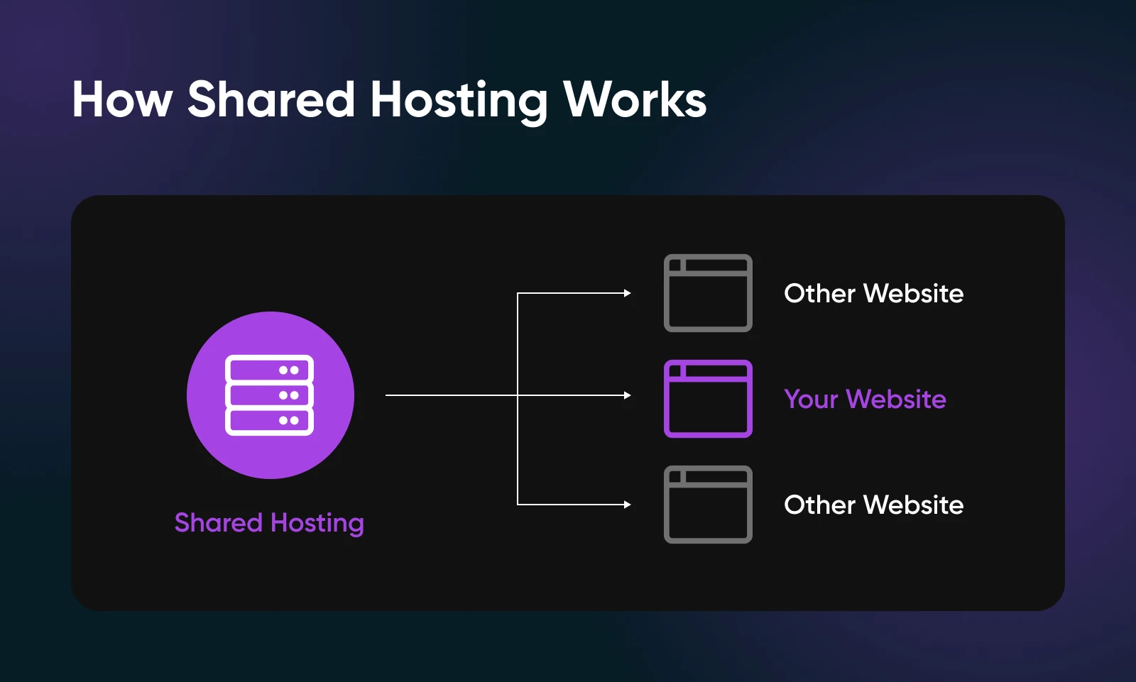 Shared hosting diagram showing a collection of websites and how your website is part but separate from the shared hosting