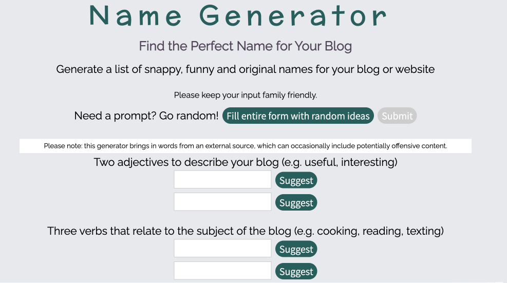 El Blog Name Generator te ayuda a encontrar el nombre perfecto para tu blog