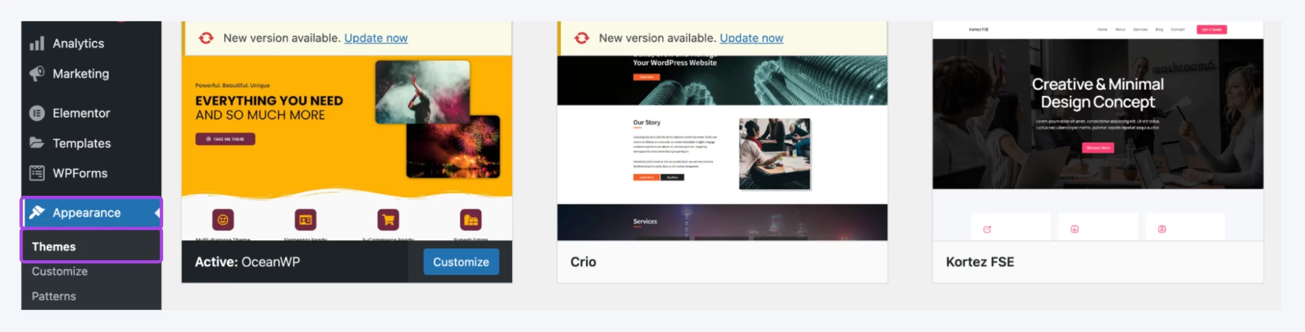 In WordPress, click Appearance > Themes on the left-hand menu to see your currently installed themes.