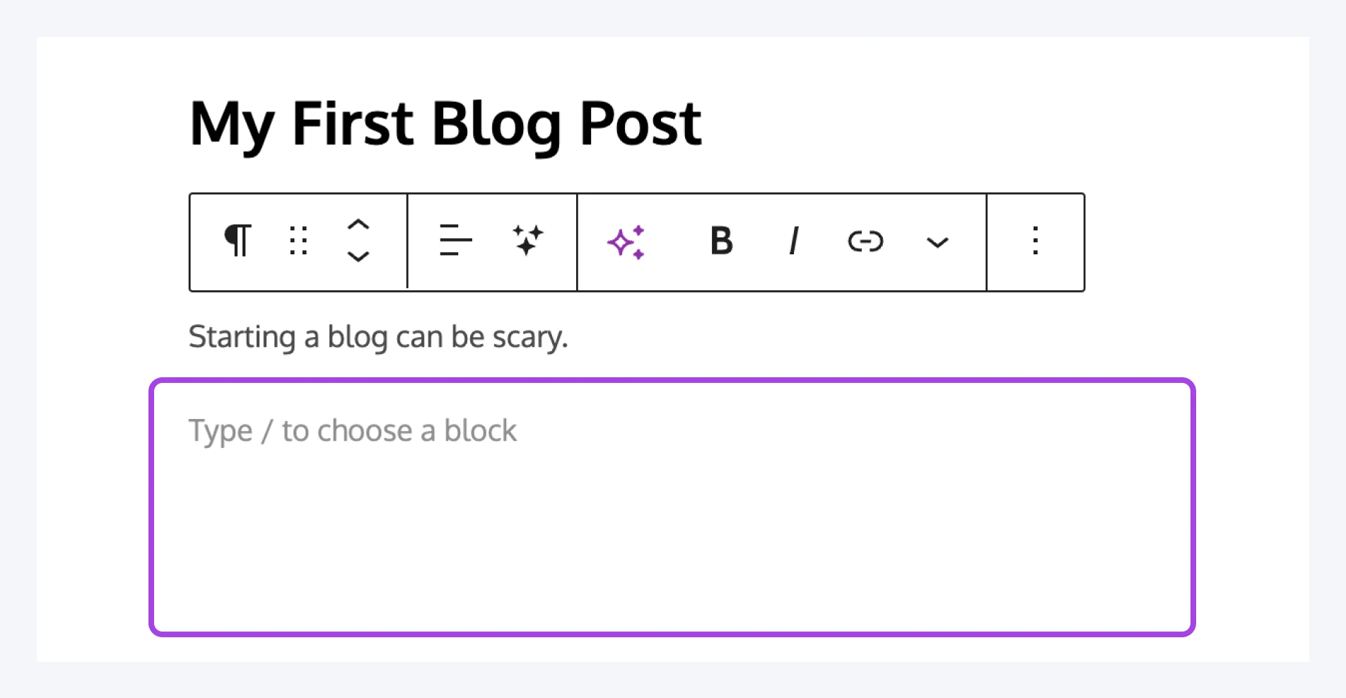 Type your post in the main paragraph block.