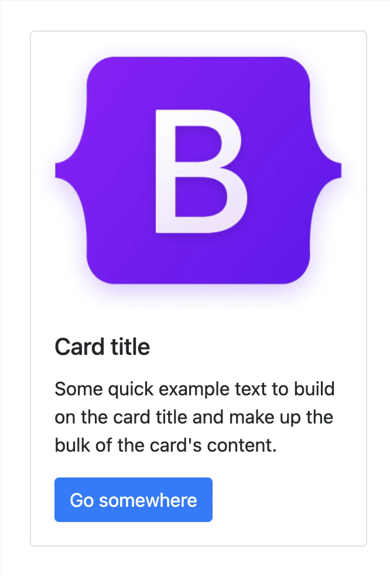 Bootstrap's card title mockup, with the logo, and lorem ispum text for the card's content and button.