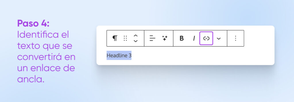 captura de pantalla que muestra la ubicación del ícono de enlace, a la derecha del ícono de cursiva