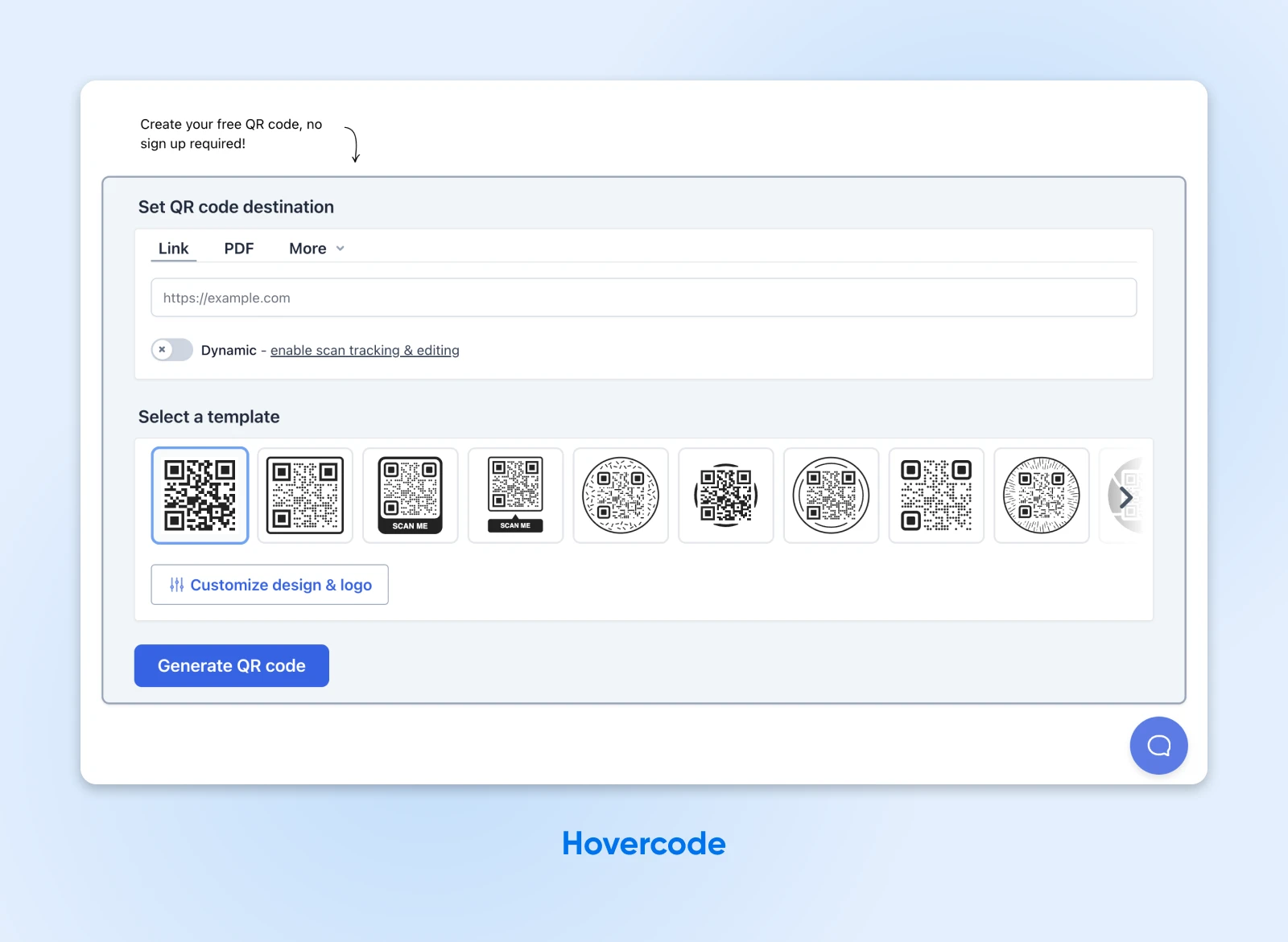 Hovercode shows you a horizontal row of QR code templates to choose from.