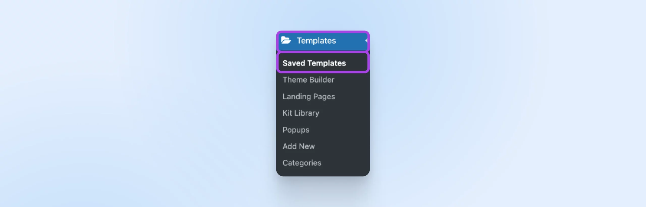 Templates selected, and the "Saved Templates" button clicked from the drop-down menu.
