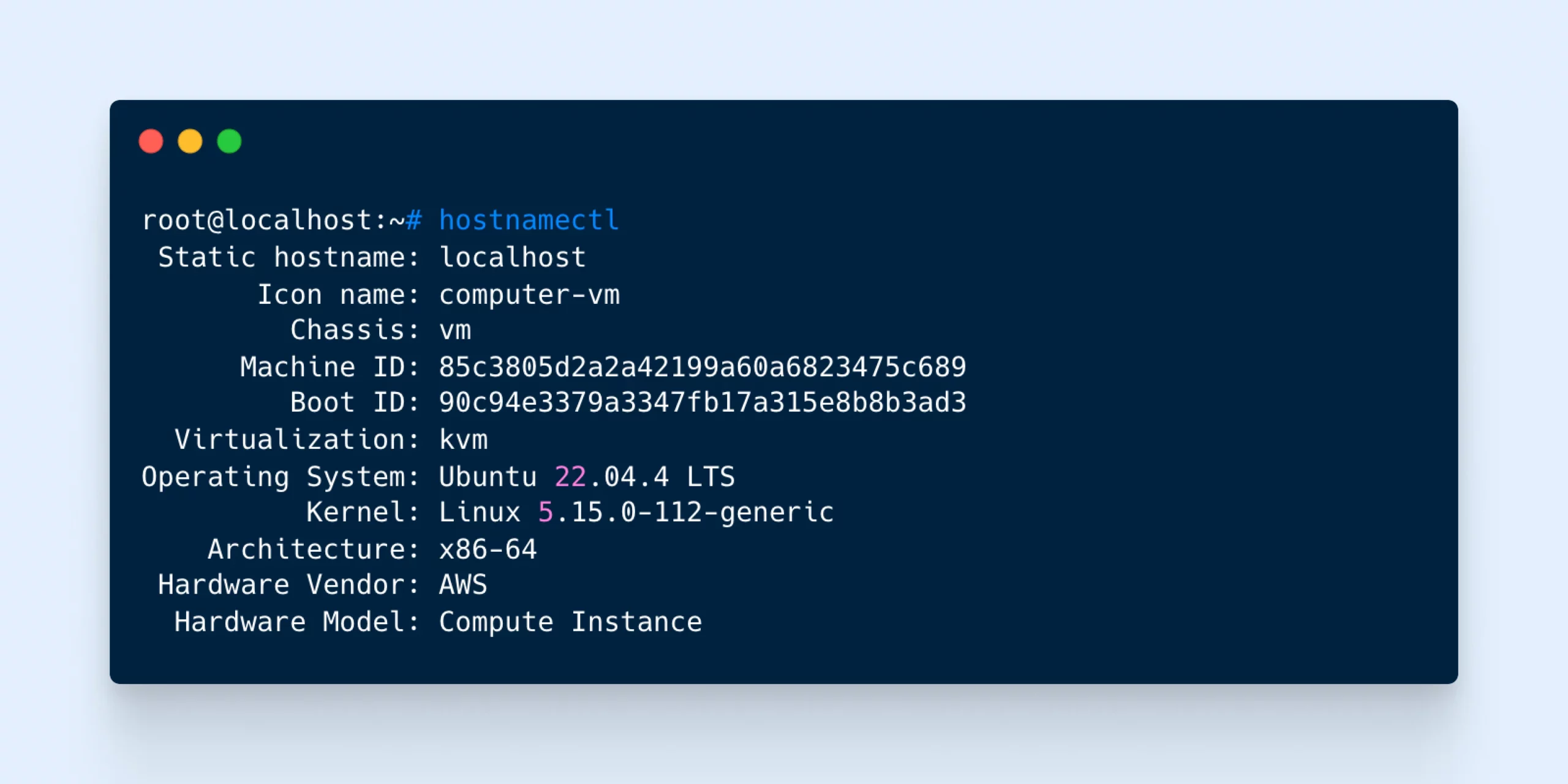 Terminal showing system information for Ubuntu 22.04.4 LTS instance running on AWS, including hostname, kernel version, etc.