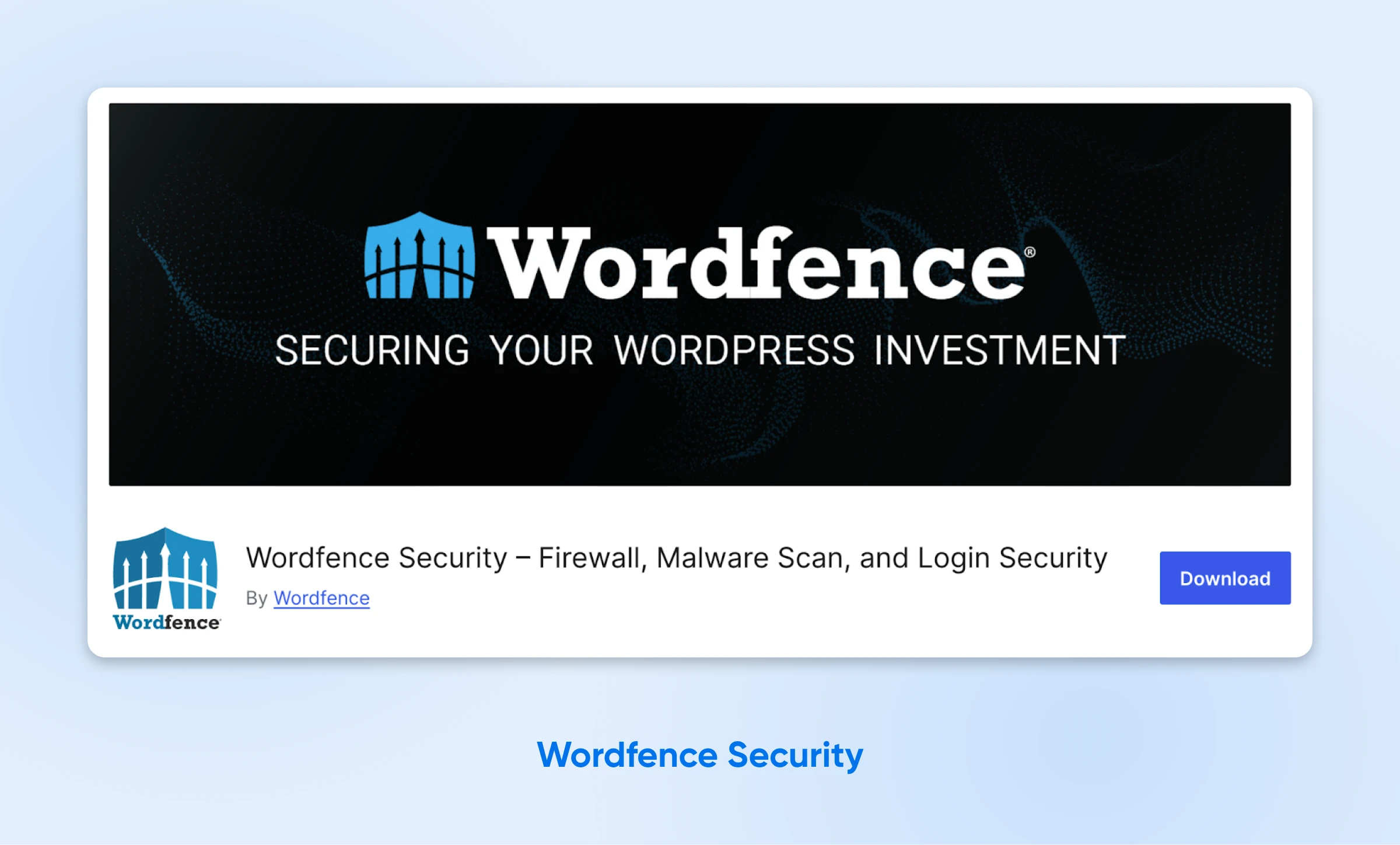 Ad for the Wordfence Security plugin, offering firewall, malware scan, and login security features to secure WP websites.
