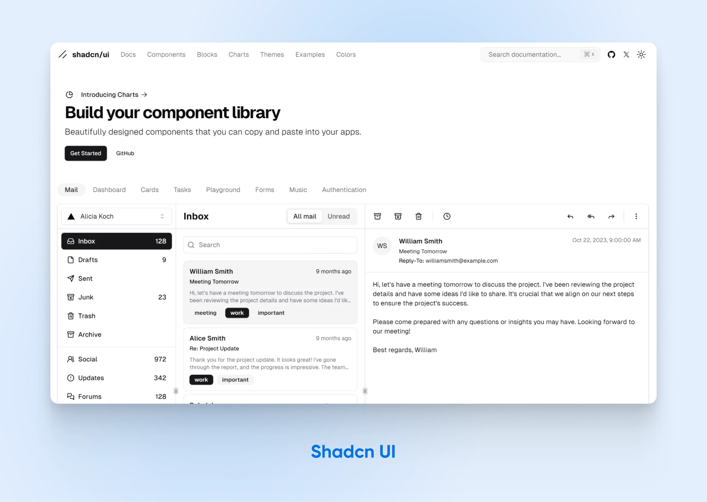 screenshot of Shadcn UI homepage