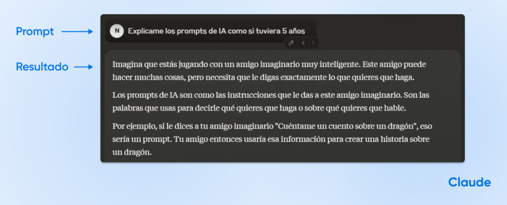 Captura de pantalla de Claude en acción que muestra la diferencia entre el mensaje (entrada) y la salida.