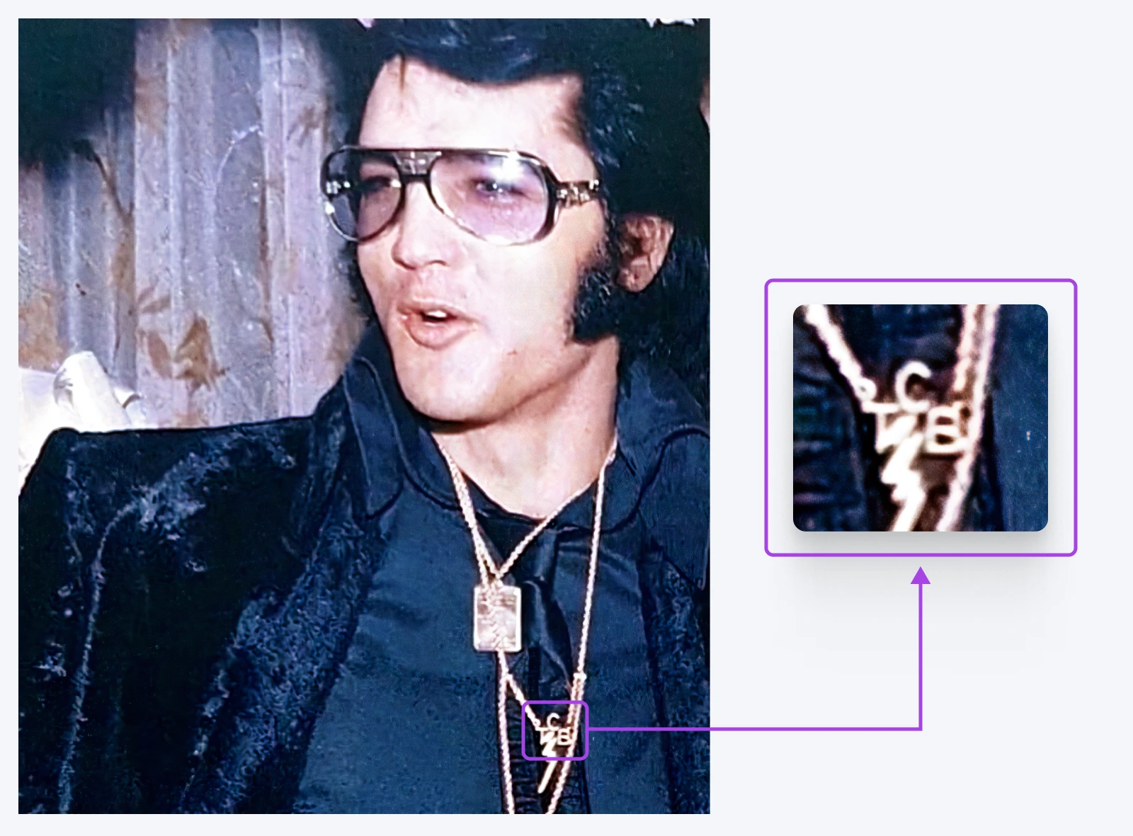 Photo of Elvis at George Klein’s wedding wearing his TCB necklace