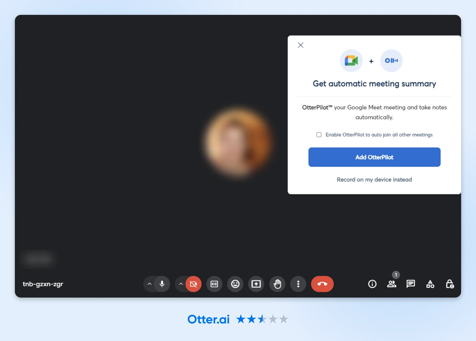 screenshot of a Google meeting with otter.ai asking to join