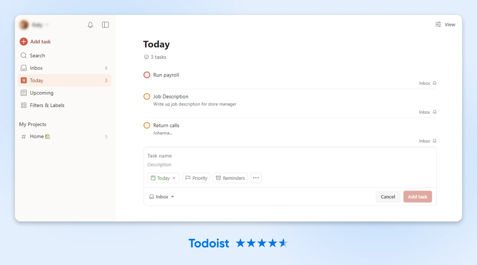 screenshot of the inbox when ready set up showing the time tab with time budget options