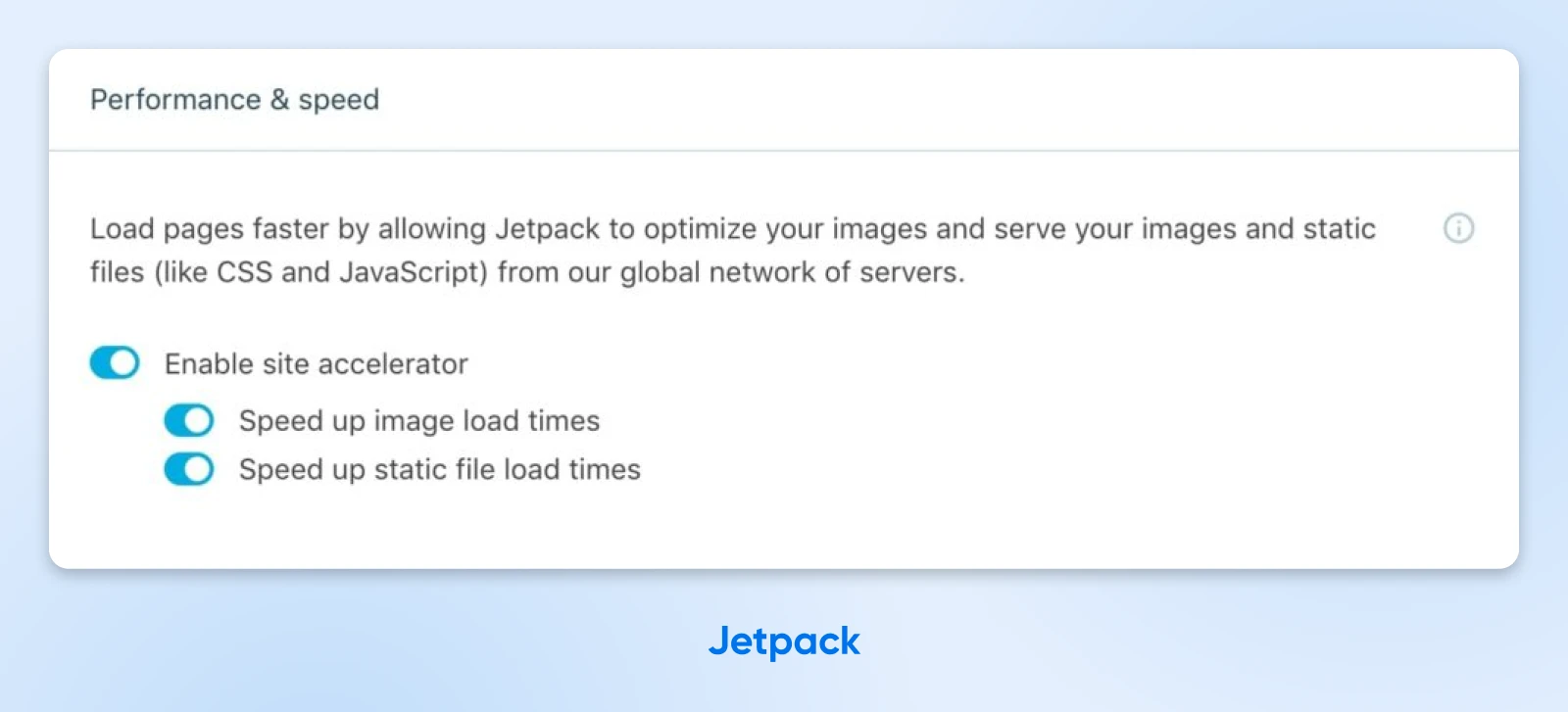 screenshot of Jetpack performance & speed options 