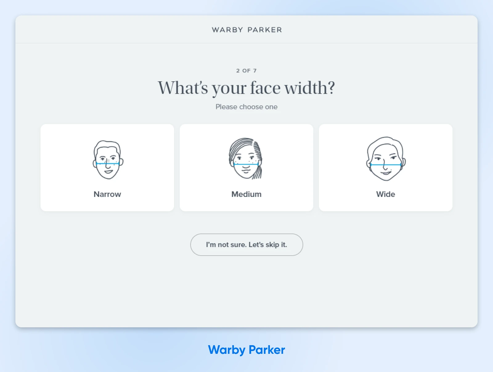 screenshot of a part of Warby Parker's style quiz to help people find the right style glasses but also capture emails for WP's funnel