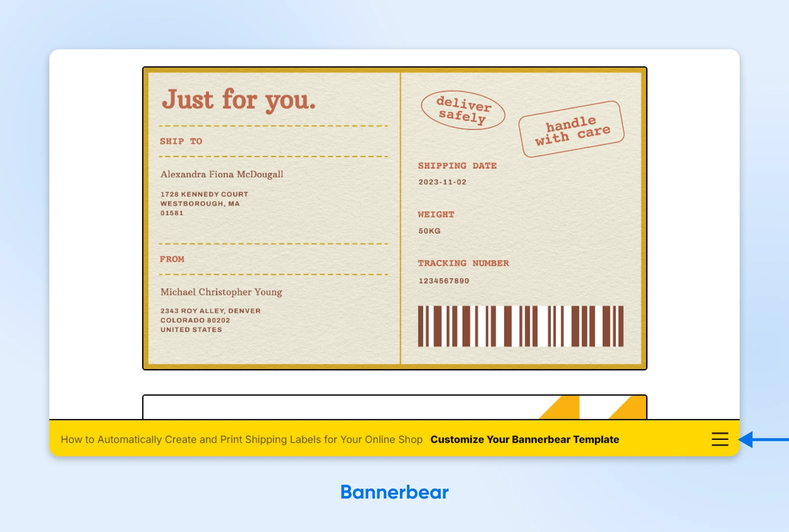 Screenshot of a Bannerbear CTA footer that appears after a few scrolls down the blog post with "Customize Your Bannerbear Template" 