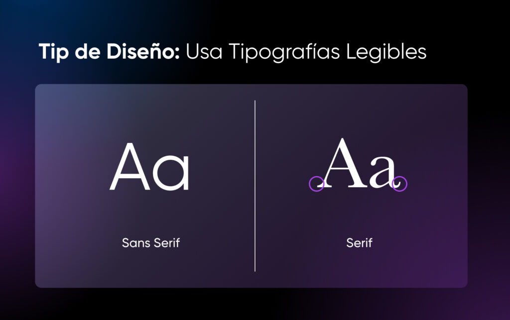 Sans serif versus serif, mostrando los detalles curvos de la letra "A" que hacen que una tipografía sea serif.