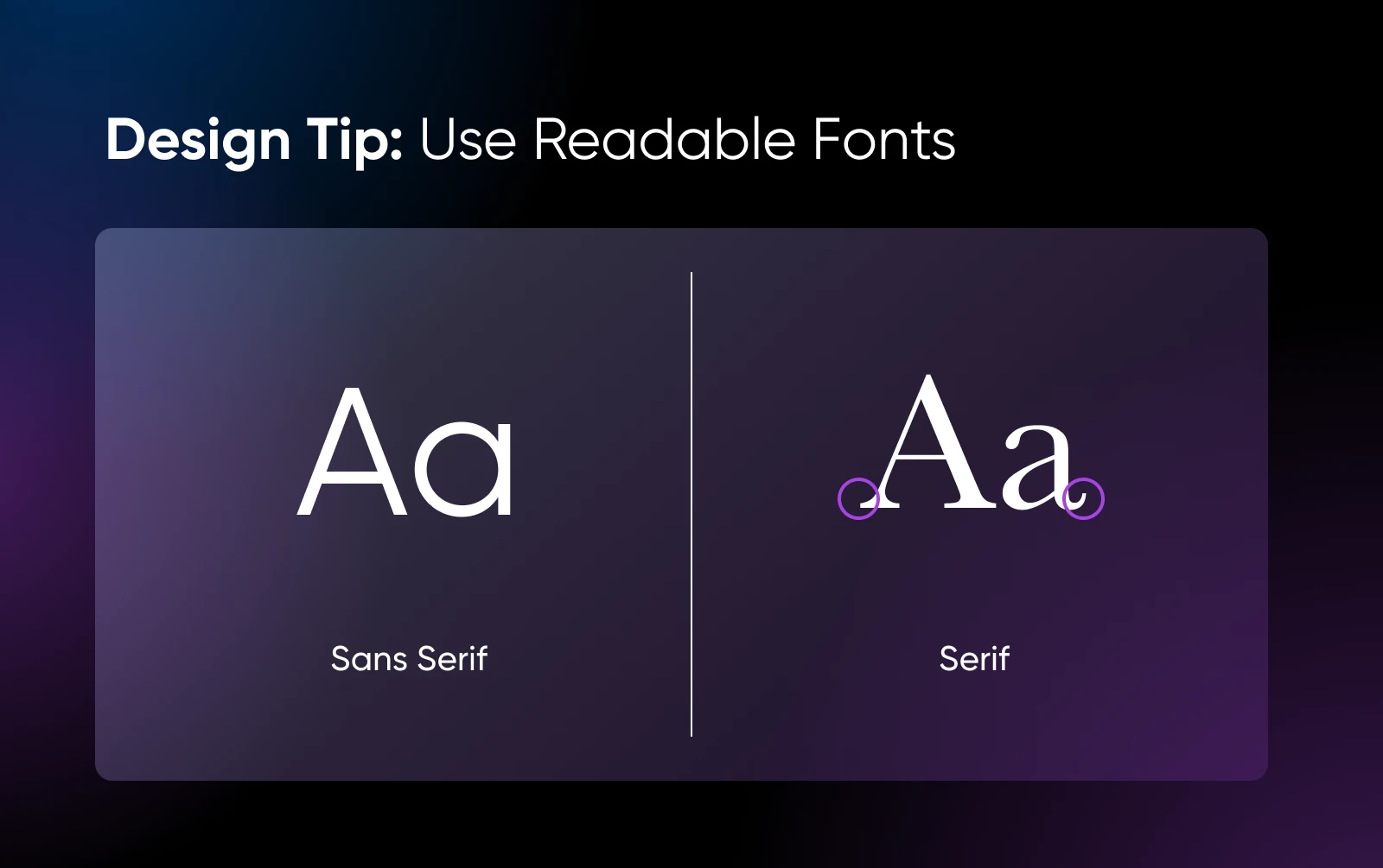 sans serif versus serif showing the curly bits of the letter "A" that makes a font a serif