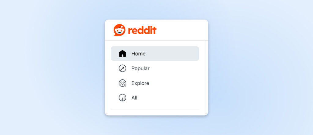 Destacando la pestaña "inicio" justo debajo del logo de Reddit.