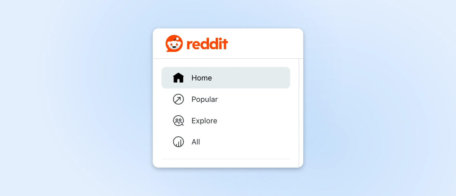 highlighting the "home" tab right under the reddit logo