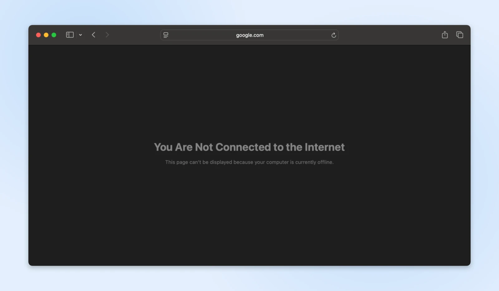 dark mode screen with header "you are not connect to the internet" 